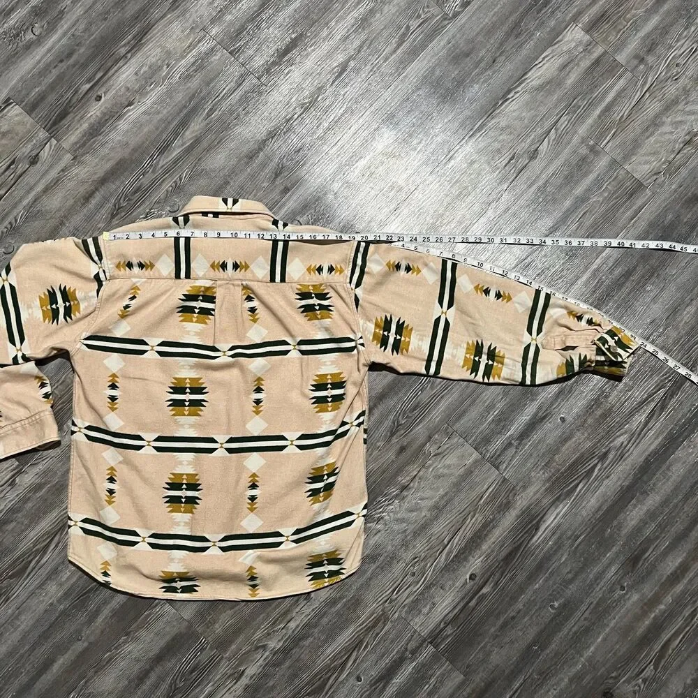 Vintage Seidensticker Southwestern Pattern Shirt M Beige Cotton